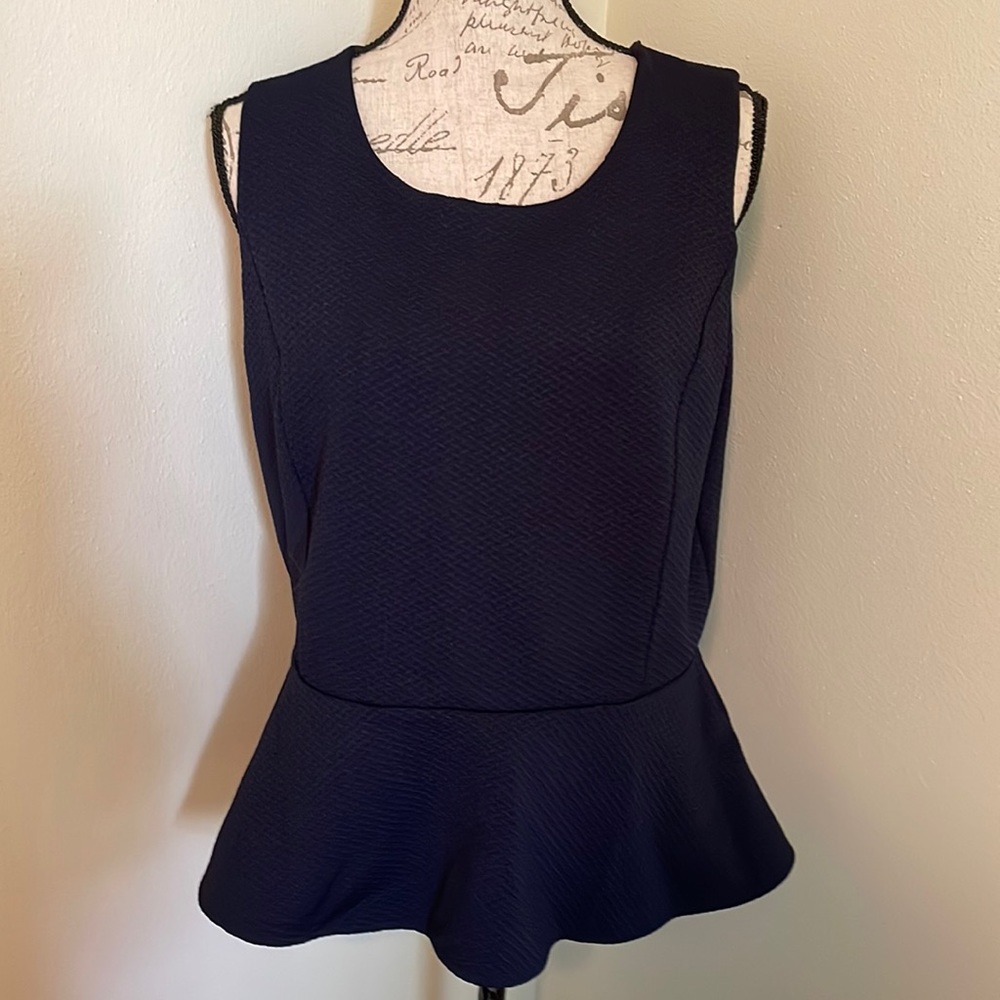New York And Company Navy Peplum Top Large
